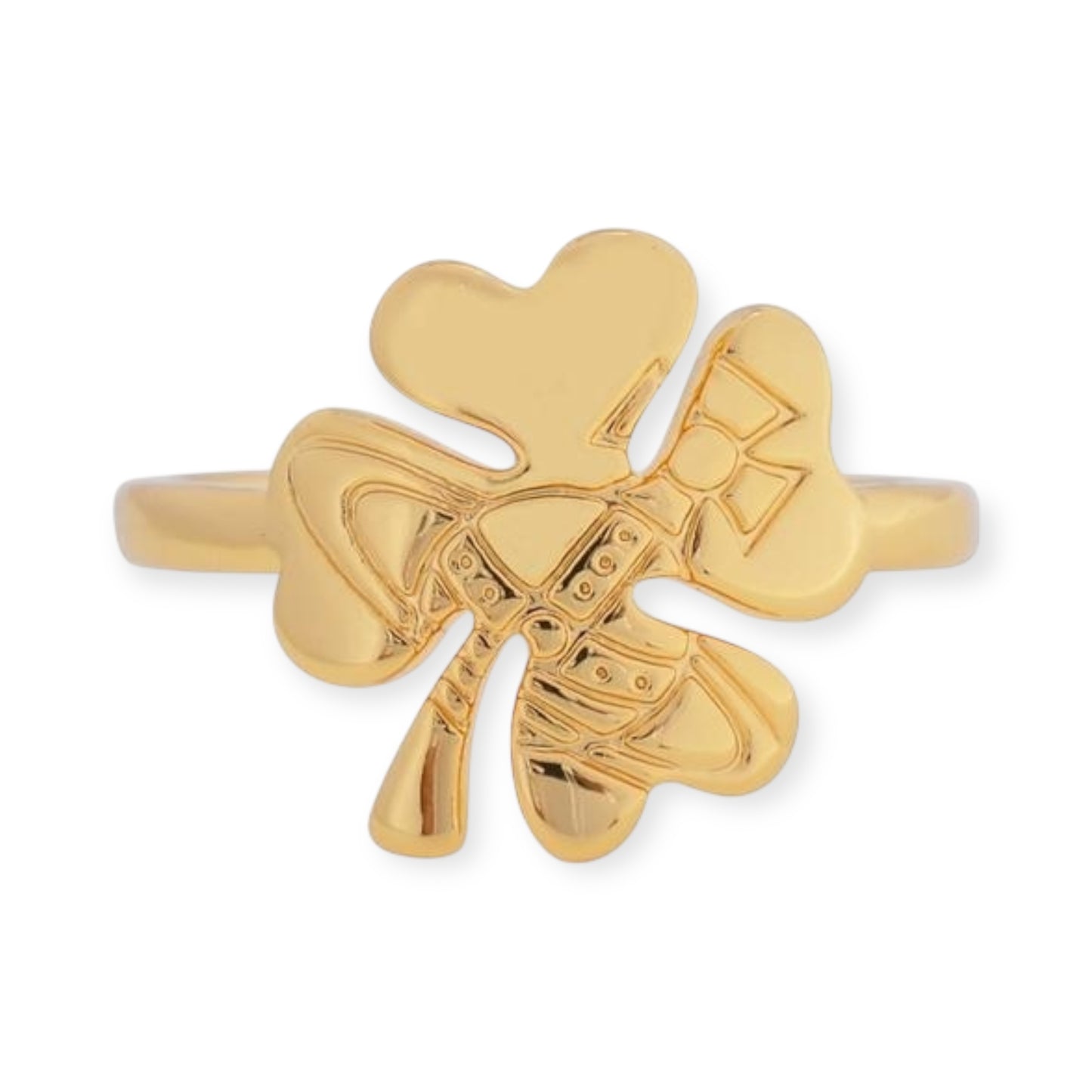 Clover Staple Engraved Orb Pendant Gold & Silver Ring (2 Colors)