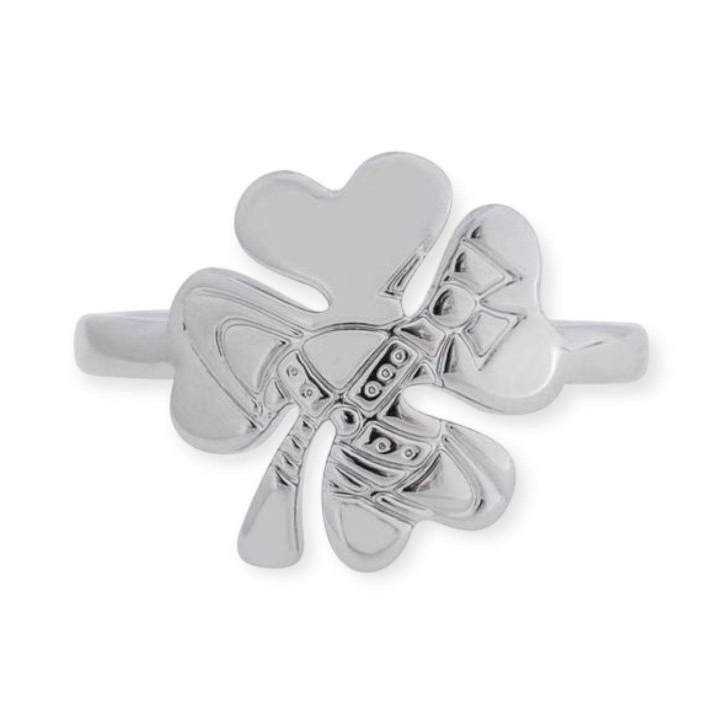 Clover Staple Engraved Orb Pendant Gold & Silver Ring (2 Colors)