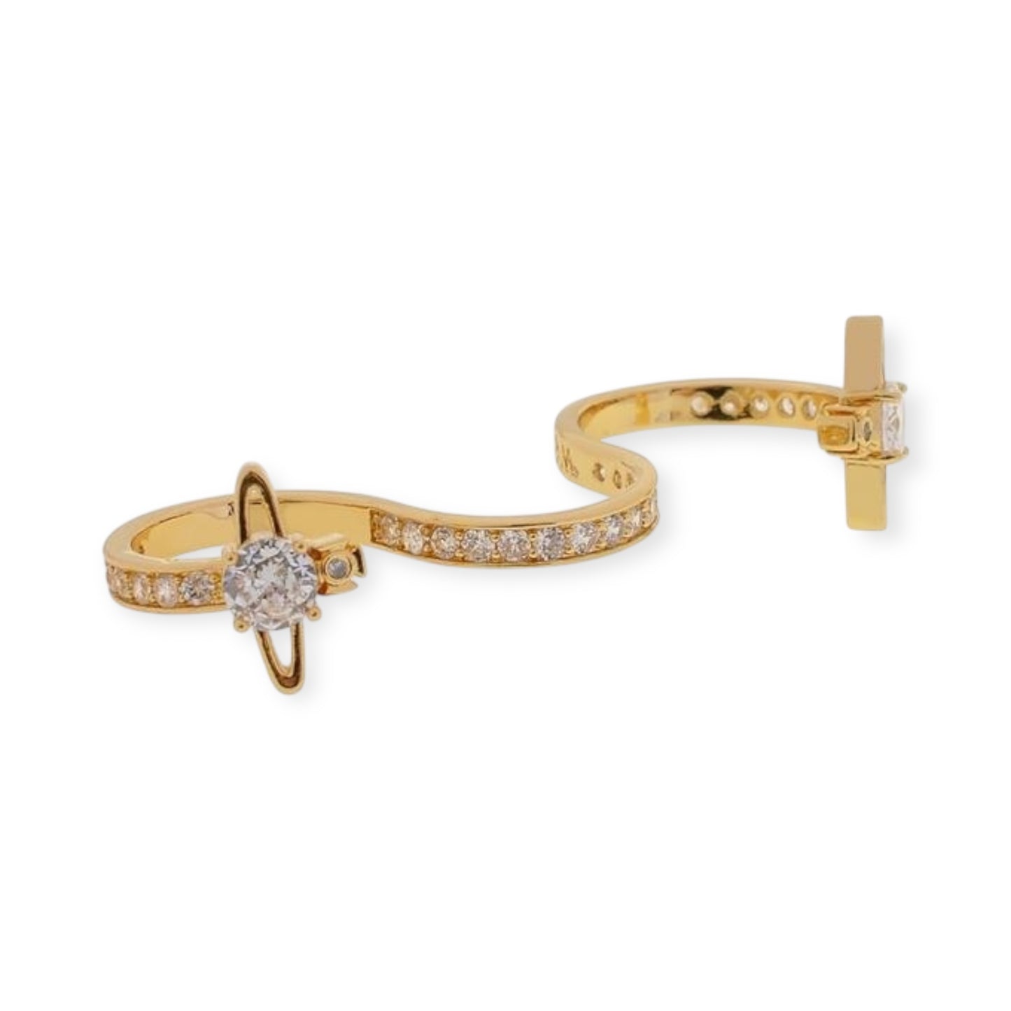 S Shape Three Finger Orb Design Gem Studded Ring (4 colors)