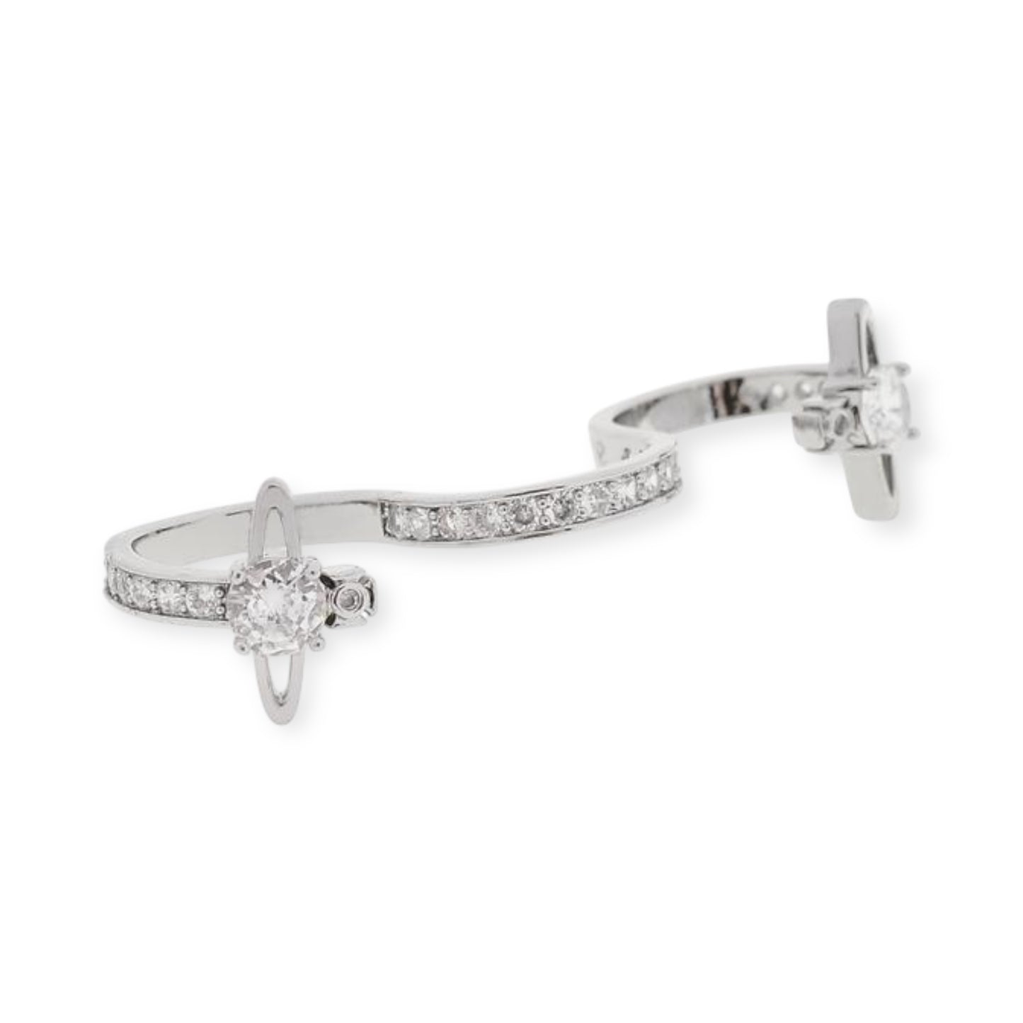 S Shape Three Finger Orb Design Gem Studded Ring (4 colors)