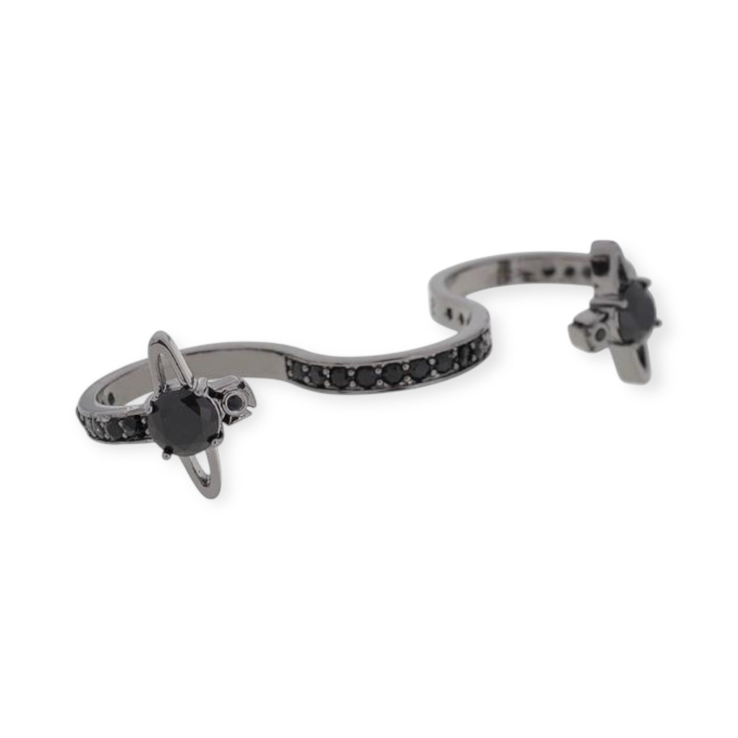 S Shape Three Finger Orb Design Gem Studded Ring (4 colors)